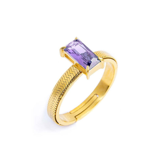Anello solitario donna Marlù Sparkles acciaio dorato con zircone viola 31AN0003GP-1