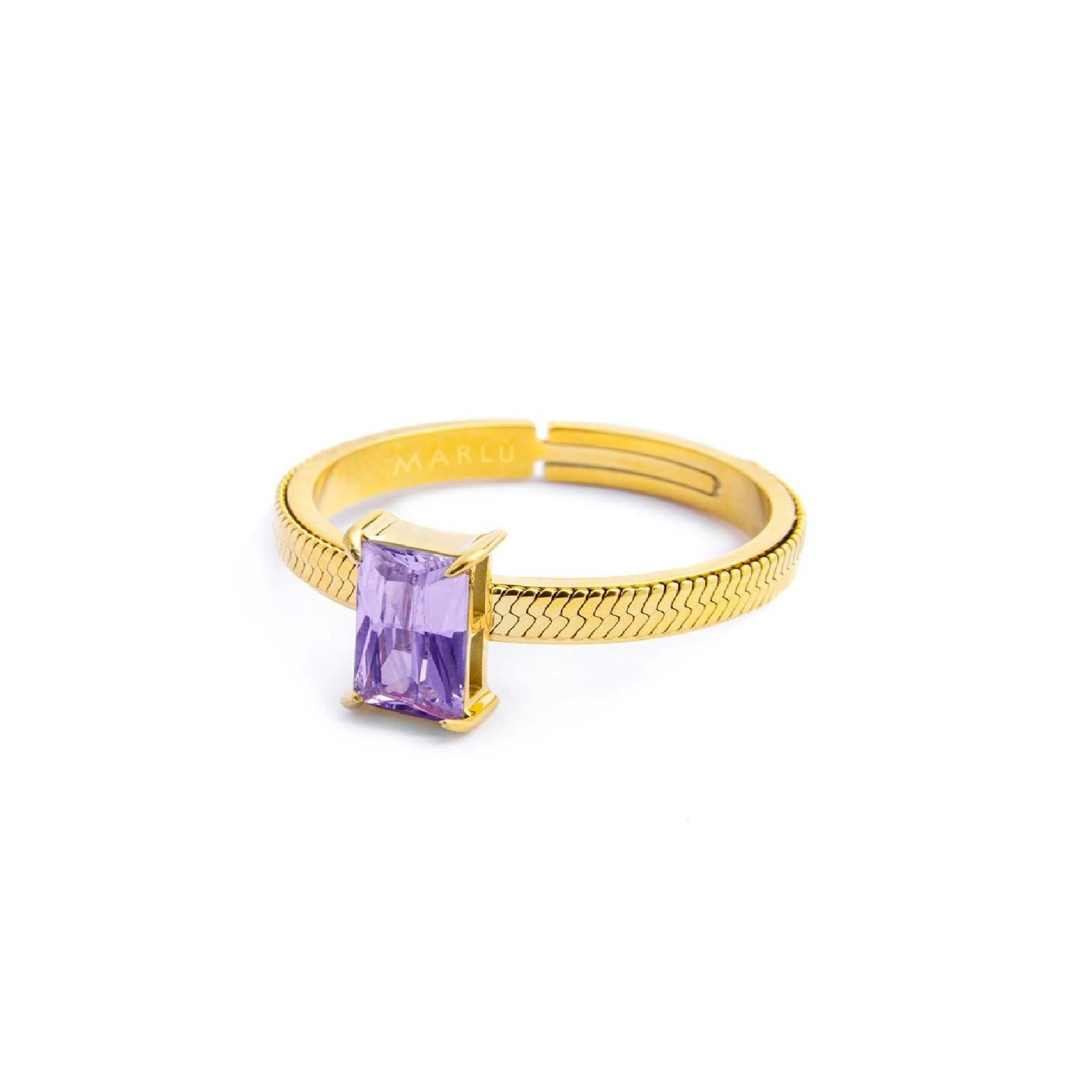 Anello solitario donna Marlù Sparkles acciaio dorato con zircone viola 31AN0003GP-2