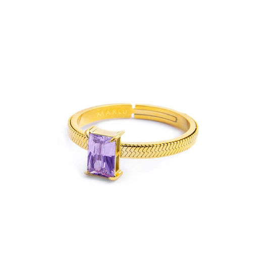 Anello solitario donna Marlù Sparkles acciaio dorato con zircone viola 31AN0003GP-2