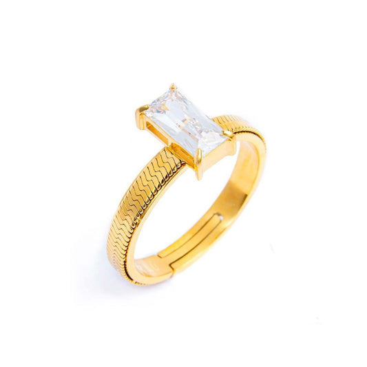 Anello solitario donna Marlù Sparkles acciaio dorato con zircone bianco 31AN0003GW-1