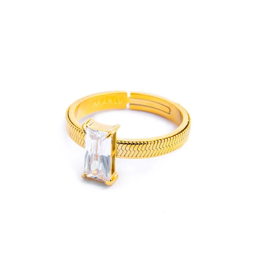 Anello solitario donna Marlù Sparkles acciaio dorato con zircone bianco 31AN0003GW-2