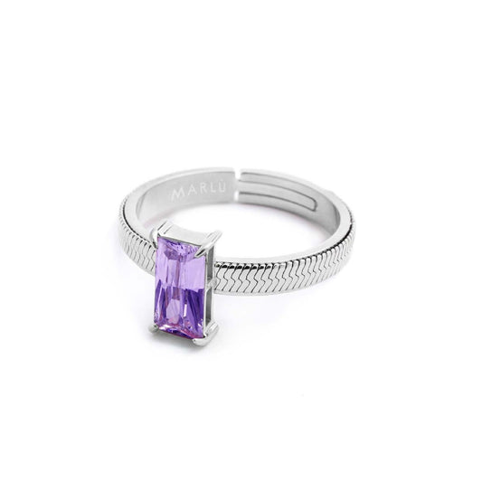 Anello solitario donna Marlù Sparkles acciaio con zircone viola 31AN0003P-2
