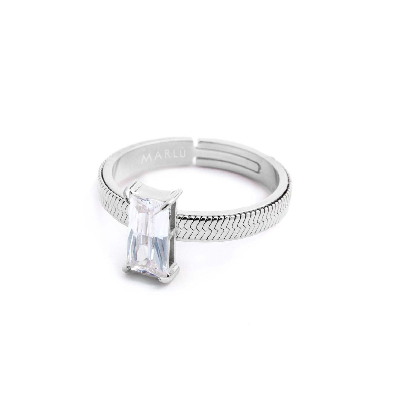 Anello solitario donna Marlu Sparkles acciaio con zircone bianco