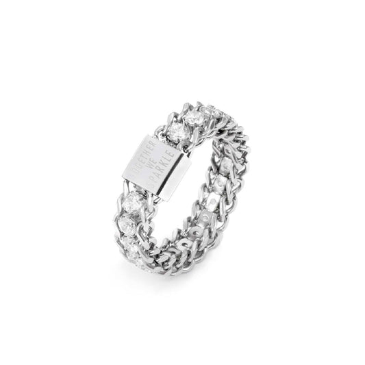 Anello triplo filo unisex Marlù Sparkles in acciaio con scritta e zirconi bianchi 31AN0005W-1