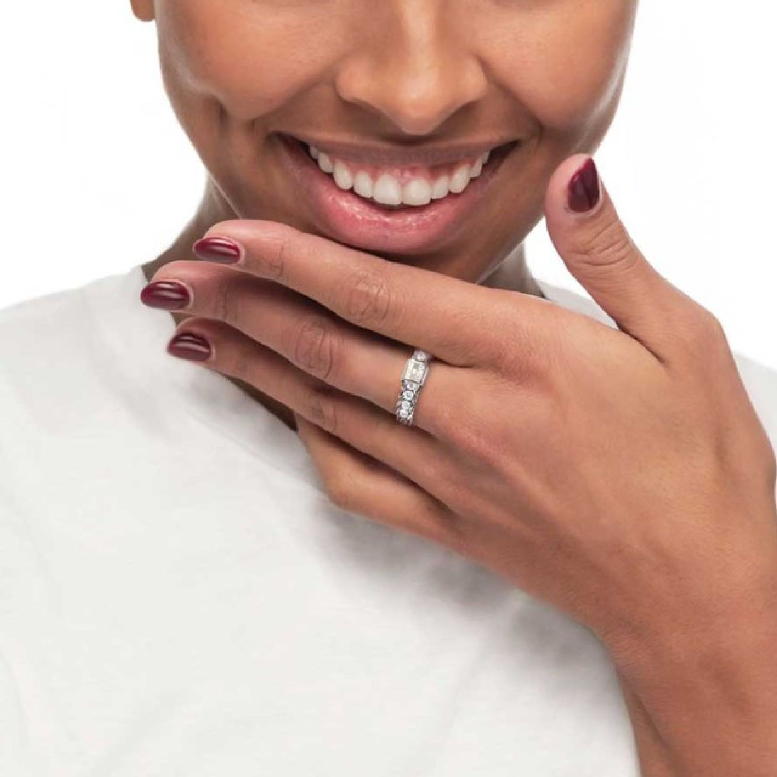Anello triplo filo unisex Marlù Sparkles in acciaio con scritta e zirconi bianchi 31AN0005W-2