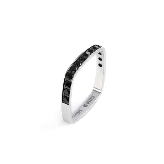 Anello squadrato unisex Marlù Sparkles in acciaio con zirconi neri 31AN0006N-1