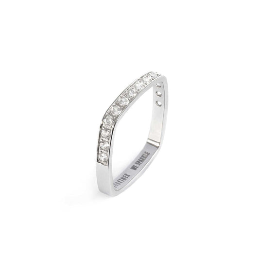 Anello squadrato unisex Marlù Sparkles in acciaio con zirconi bianchi 31AN0006W-1