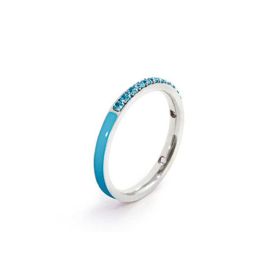 Anello veretta Marlù Sparkles donna acciaio con zirconi e smalto azzurro 31AN0007AM-1