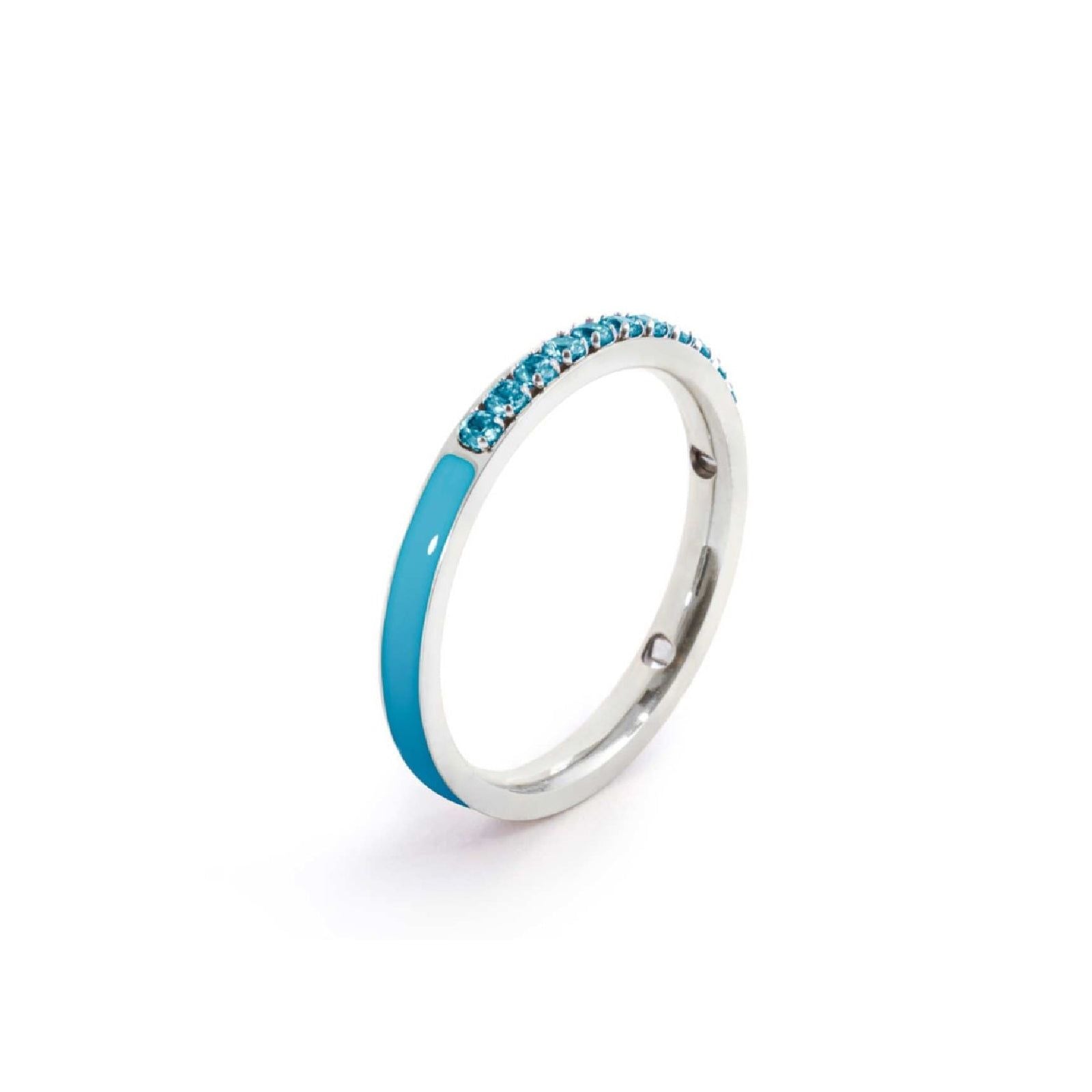 Anello veretta Marlù Sparkles donna acciaio con zirconi e smalto azzurro 31AN0007AM-1