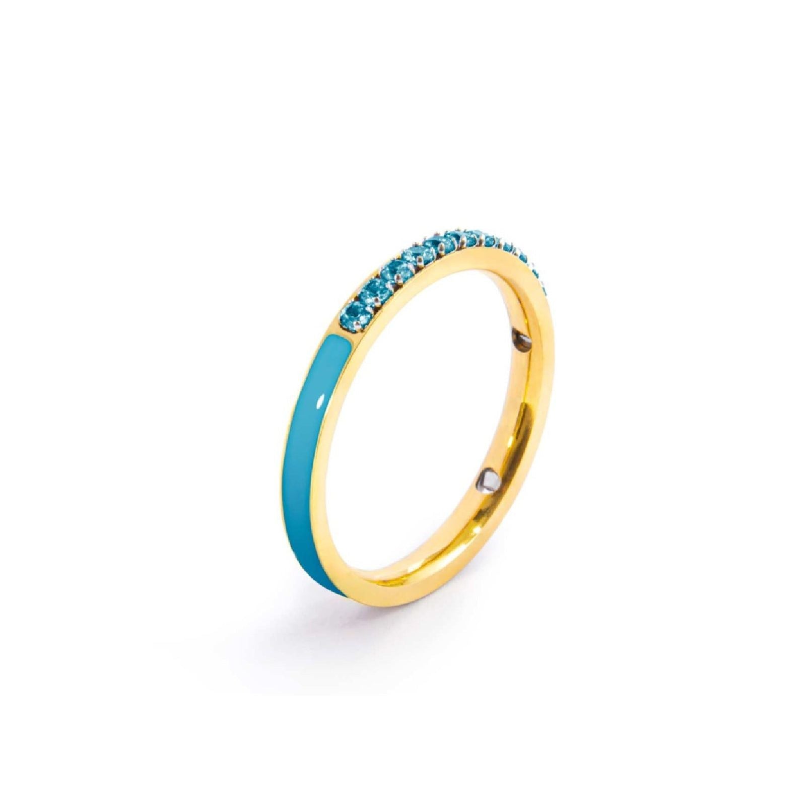 Anello veretta Marlù Sparkles donna acciaio dorato con zirconi e smalto azzurro 31AN0007GAM-1
