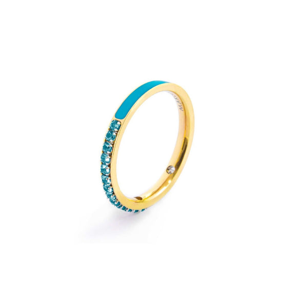 Anello veretta Marlù Sparkles donna acciaio dorato con zirconi e smalto azzurro 31AN0007GAM-2