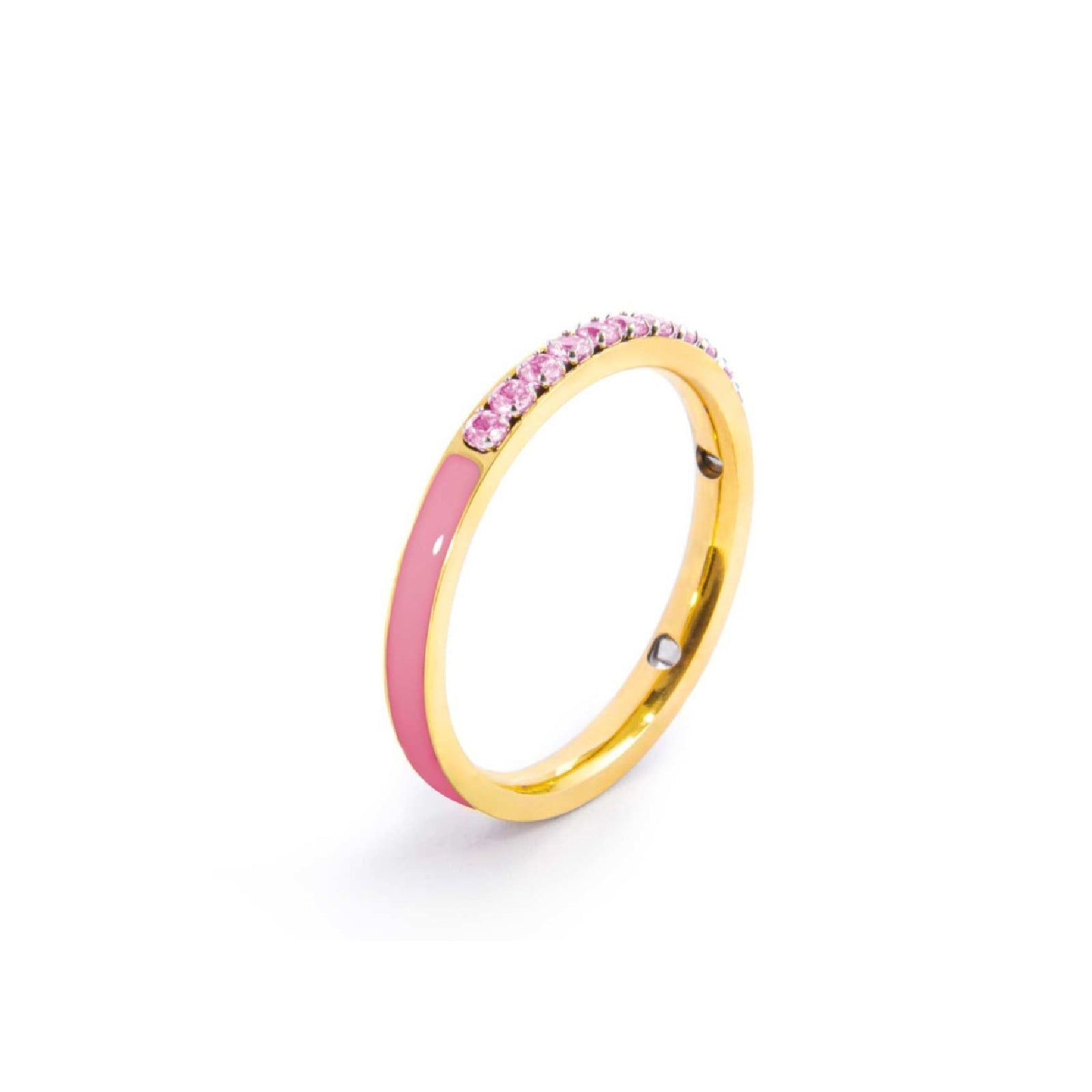 Anello veretta Marlù Sparkles donna acciaio dorato con zirconi e smalto rosa 31AN0007GLF-1