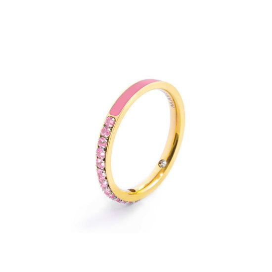 Anello veretta Marlù Sparkles donna acciaio dorato con zirconi e smalto rosa 31AN0007GLF-2