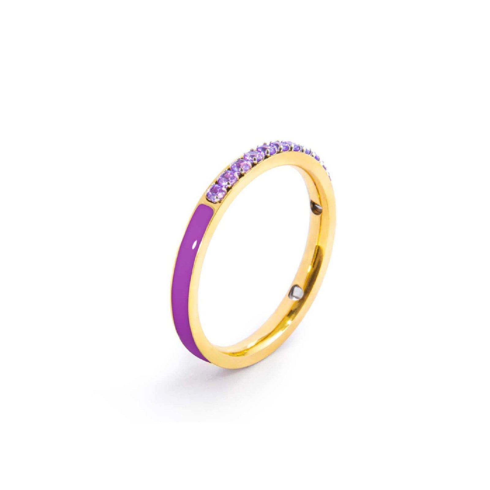 Anello veretta Marlù Sparkles donna acciaio dorato con zirconi e smalto viola 31AN0007GP-1