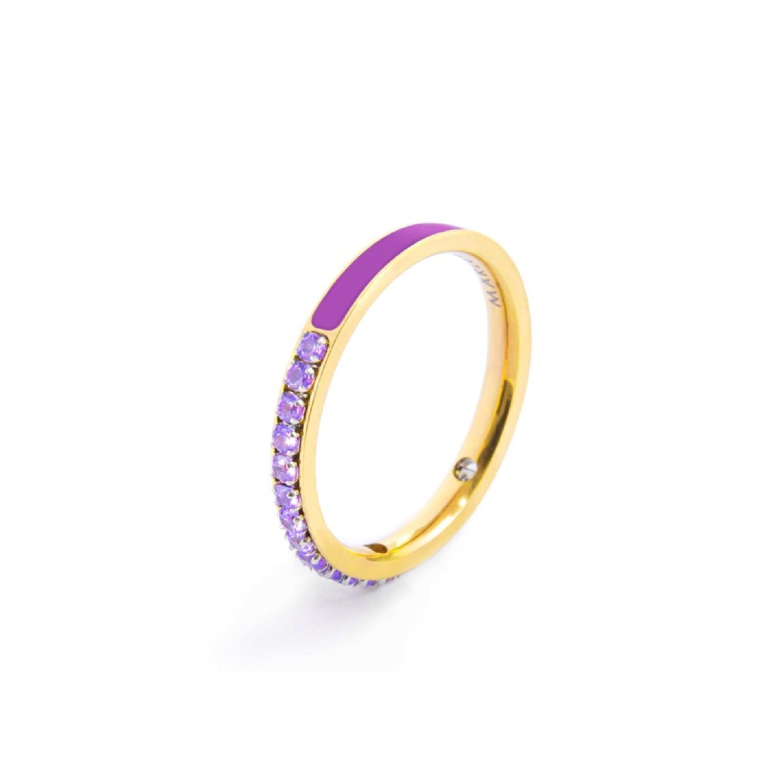 Anello veretta Marlù Sparkles donna acciaio dorato con zirconi e smalto viola 31AN0007GP-2