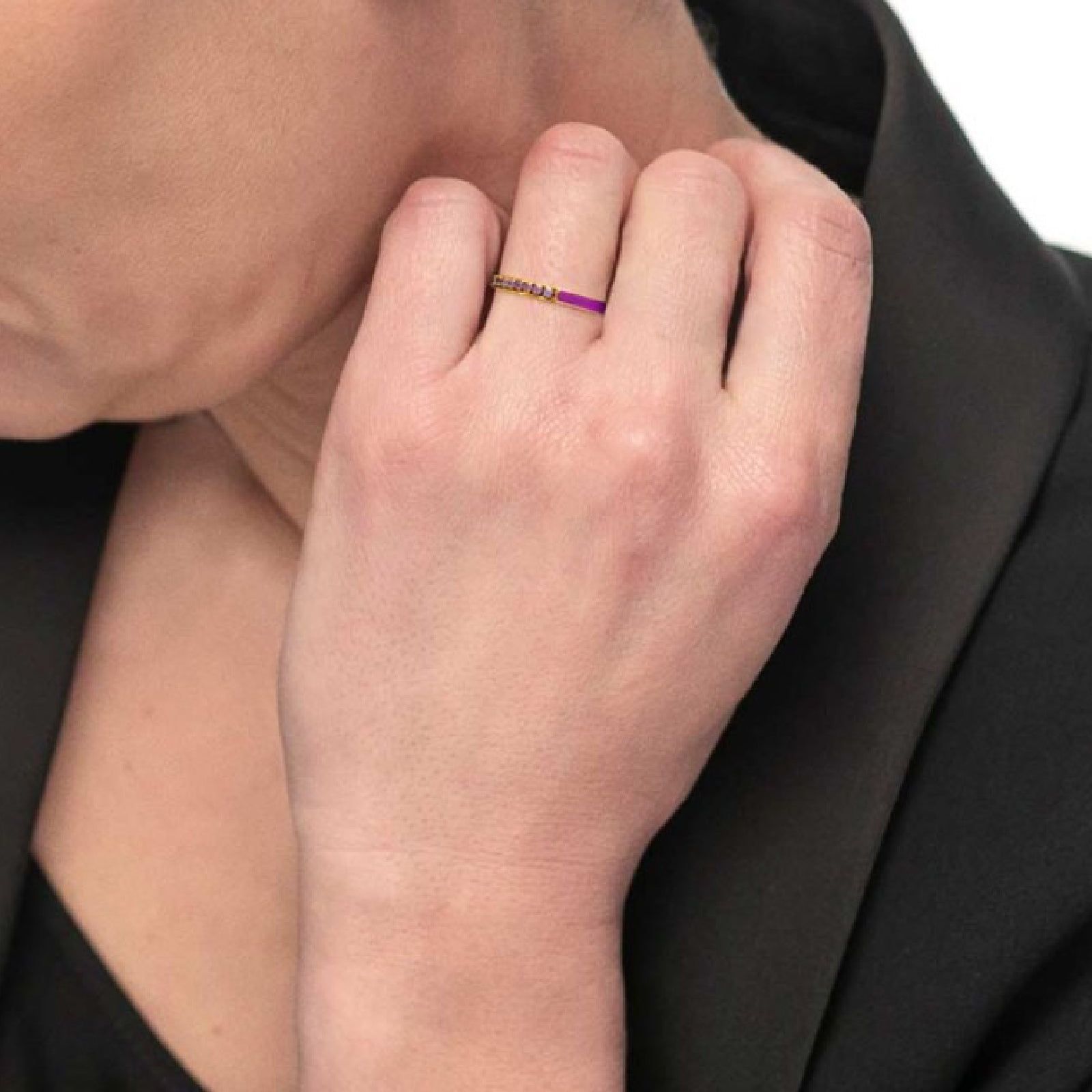 Anello veretta Marlù Sparkles donna acciaio dorato con zirconi e smalto viola 31AN0007GP-3