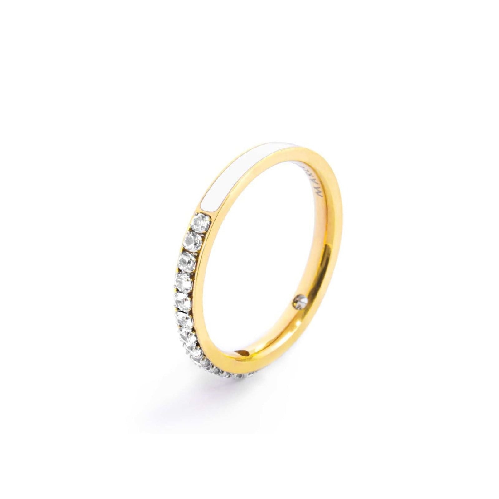 Anello veretta Marlù Sparkles donna acciaio dorato con zirconi e smalto bianco 31AN0007GW-2