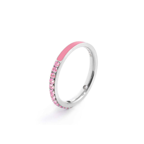 Anello veretta Marlù Sparkles donna acciaio con zirconi e smalto rosa 31AN0007LF-2