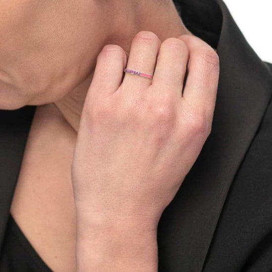 Anello veretta Marlù Sparkles donna acciaio con zirconi e smalto rosa 31AN0007LF-3