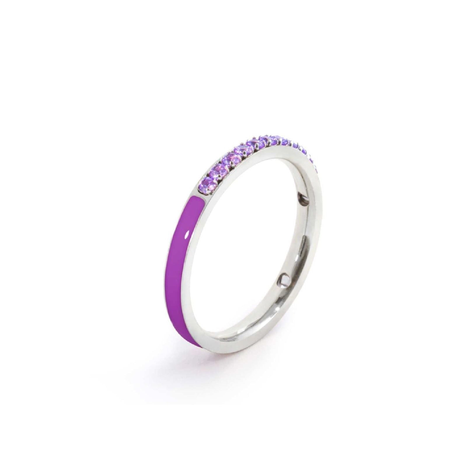 Anello veretta Marlù Sparkles donna acciaio con zirconi e smalto viola 31AN0007P-1