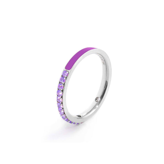 Anello veretta Marlù Sparkles donna acciaio con zirconi e smalto viola 31AN0007P-2