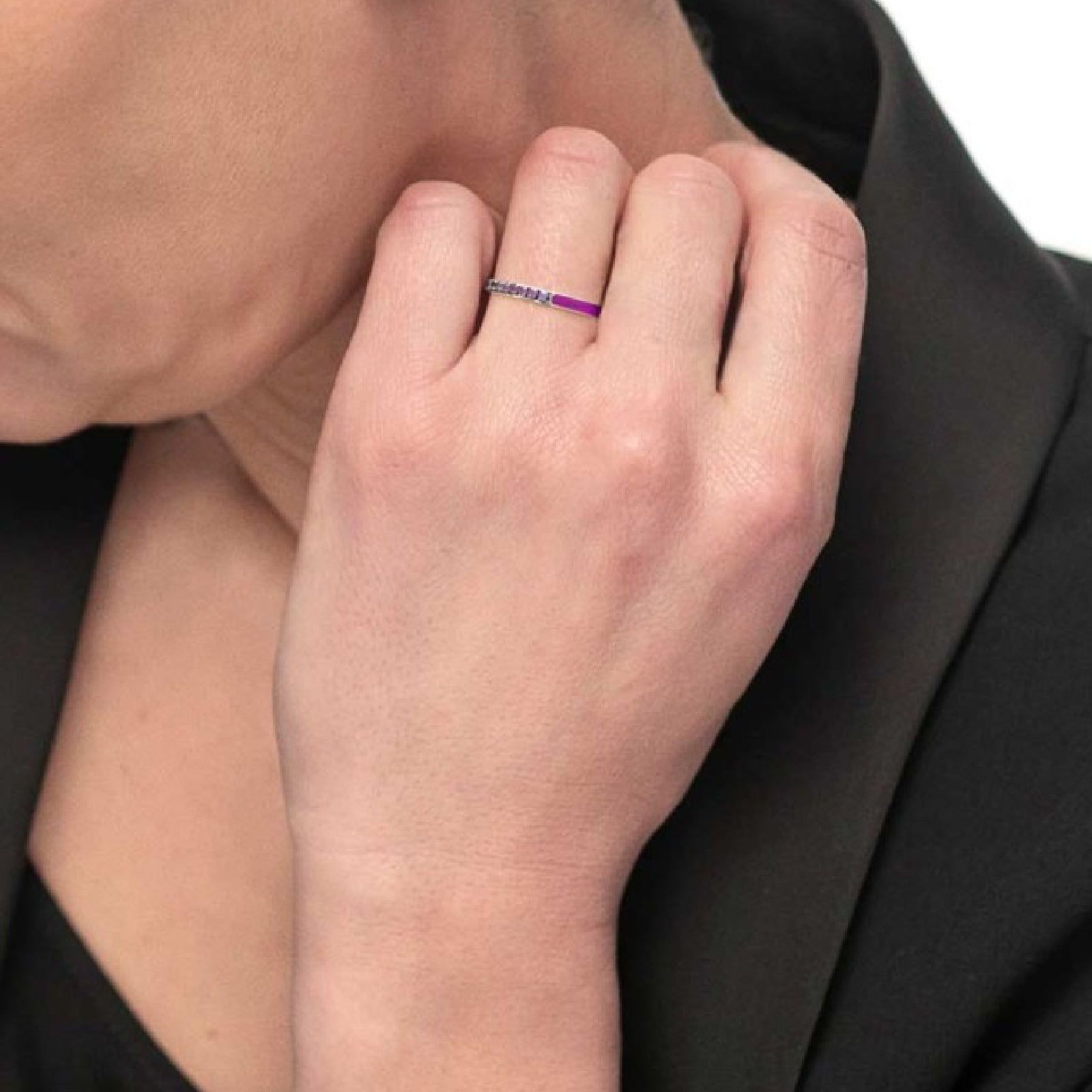 Anello veretta Marlù Sparkles donna acciaio con zirconi e smalto viola 31AN0007P-3