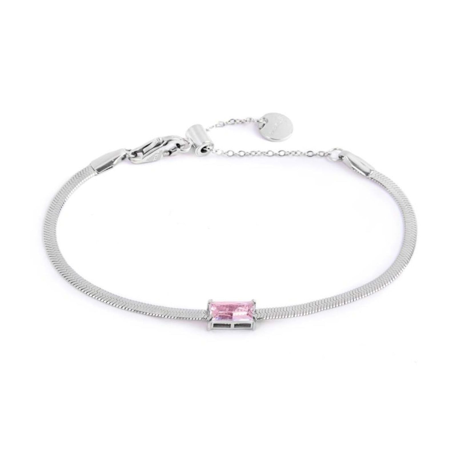 Bracciale maglia snake donna Marlù Sparkles in acciaio con zircone rosa 31BR0010-LF-1