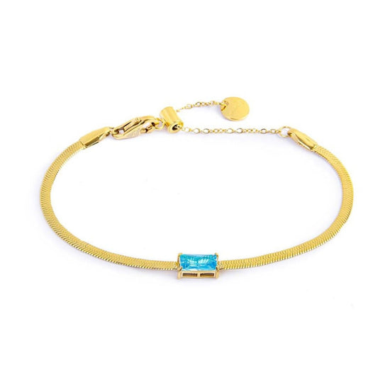 Bracciale maglia snake donna Marlù Sparkles in acciaio dorato con zircone azzurro 31BR0010G-AM-1