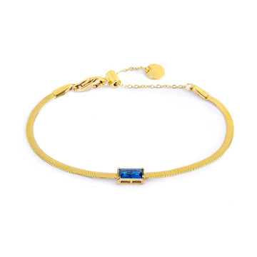 Bracciale maglia snake donna Marlù Sparkles in acciaio dorato con zircone blu 31BR0010G-B-1