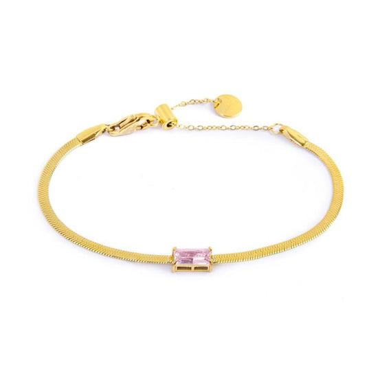 Bracciale maglia snake donna Marlù Sparkles in acciaio dorato con zircone rosa 31BR0010G-LF-1