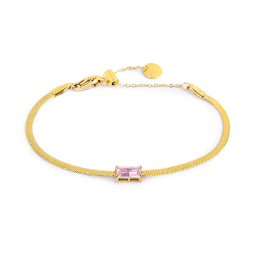 Bracciale maglia snake donna Marlù Sparkles in acciaio dorato con zircone rosa 31BR0010G-LF-1