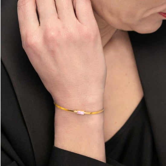 Bracciale maglia snake donna Marlù Sparkles in acciaio dorato con zircone rosa 31BR0010G-LF-2