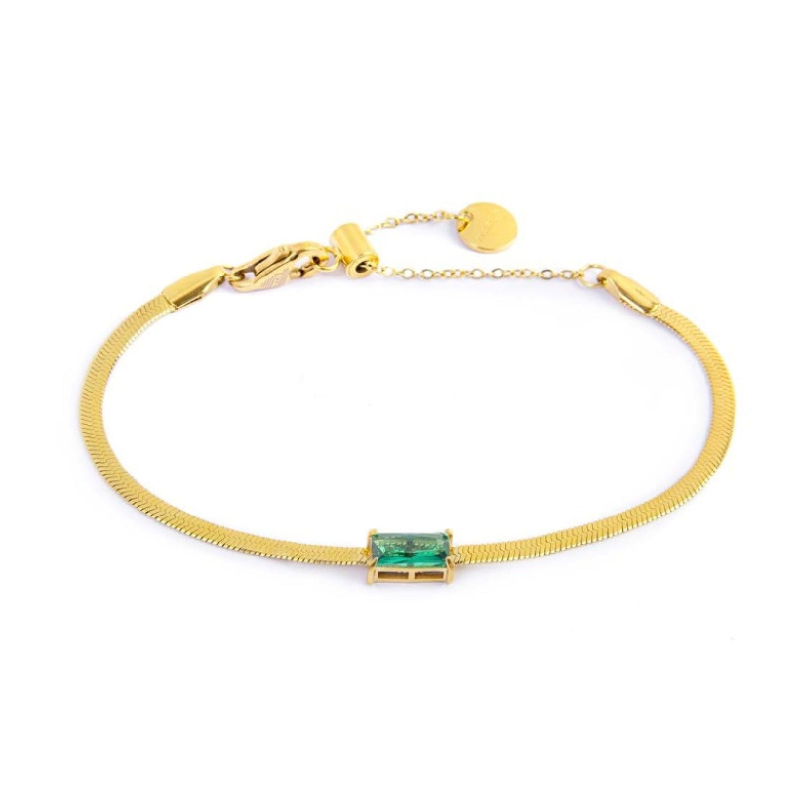 Bracciale maglia snake donna Marlù Sparkles in acciaio dorato con zircone verde 31BR0010G-S-1