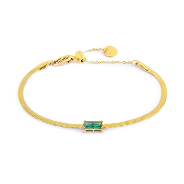 Bracciale maglia snake donna Marlù Sparkles in acciaio dorato con zircone verde 31BR0010G-S-1
