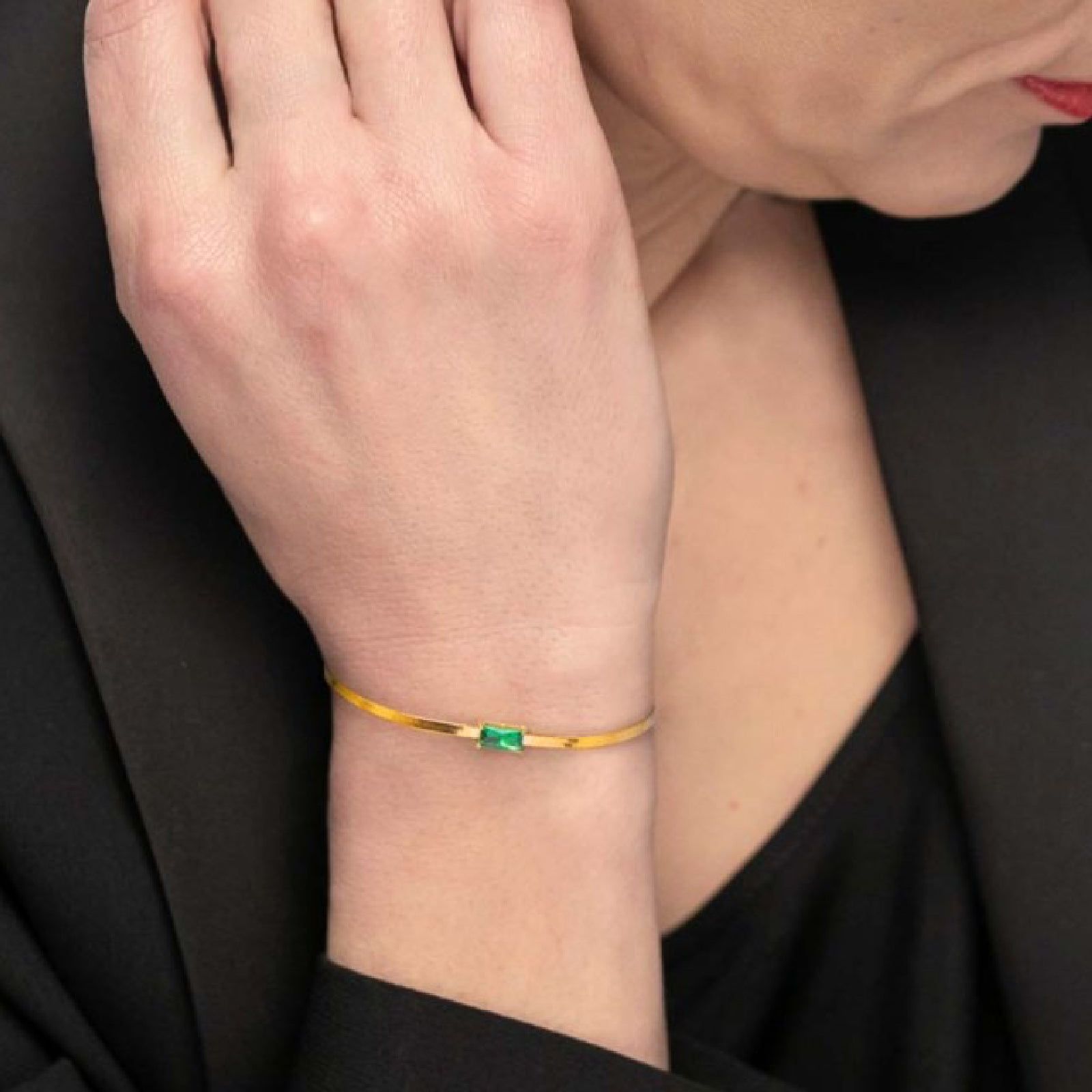 Bracciale maglia snake donna Marlù Sparkles in acciaio dorato con zircone verde 31BR0010G-S-2