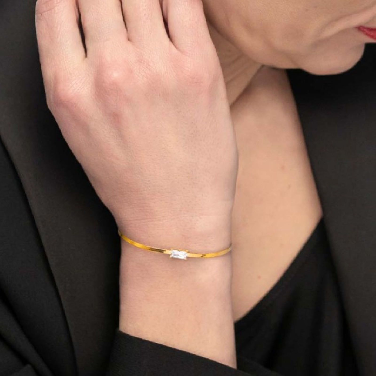 Bracciale maglia snake donna Marlù Sparkles in acciaio dorato con zircone bianco 31BR0010G-W-2