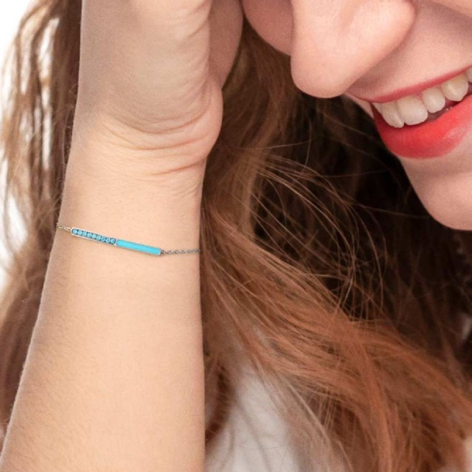 Bracciale catena Marlù Sparkles donna acciaio con zirconi e smalto azzurro 31BR0011-AM-3