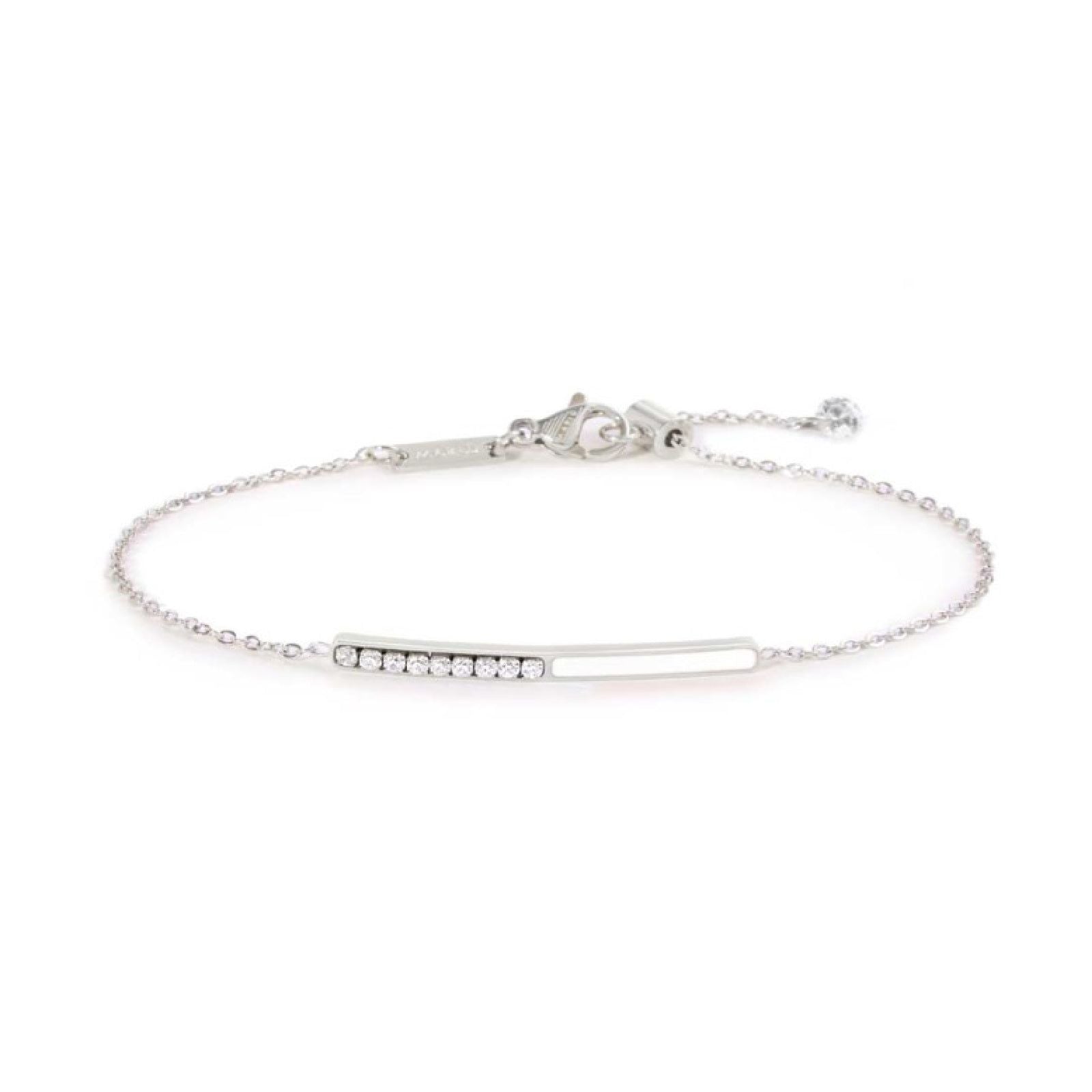 Bracciale catena Marlù Sparkles donna acciaio con zirconi e smalto bianco 31BR0011-W-1