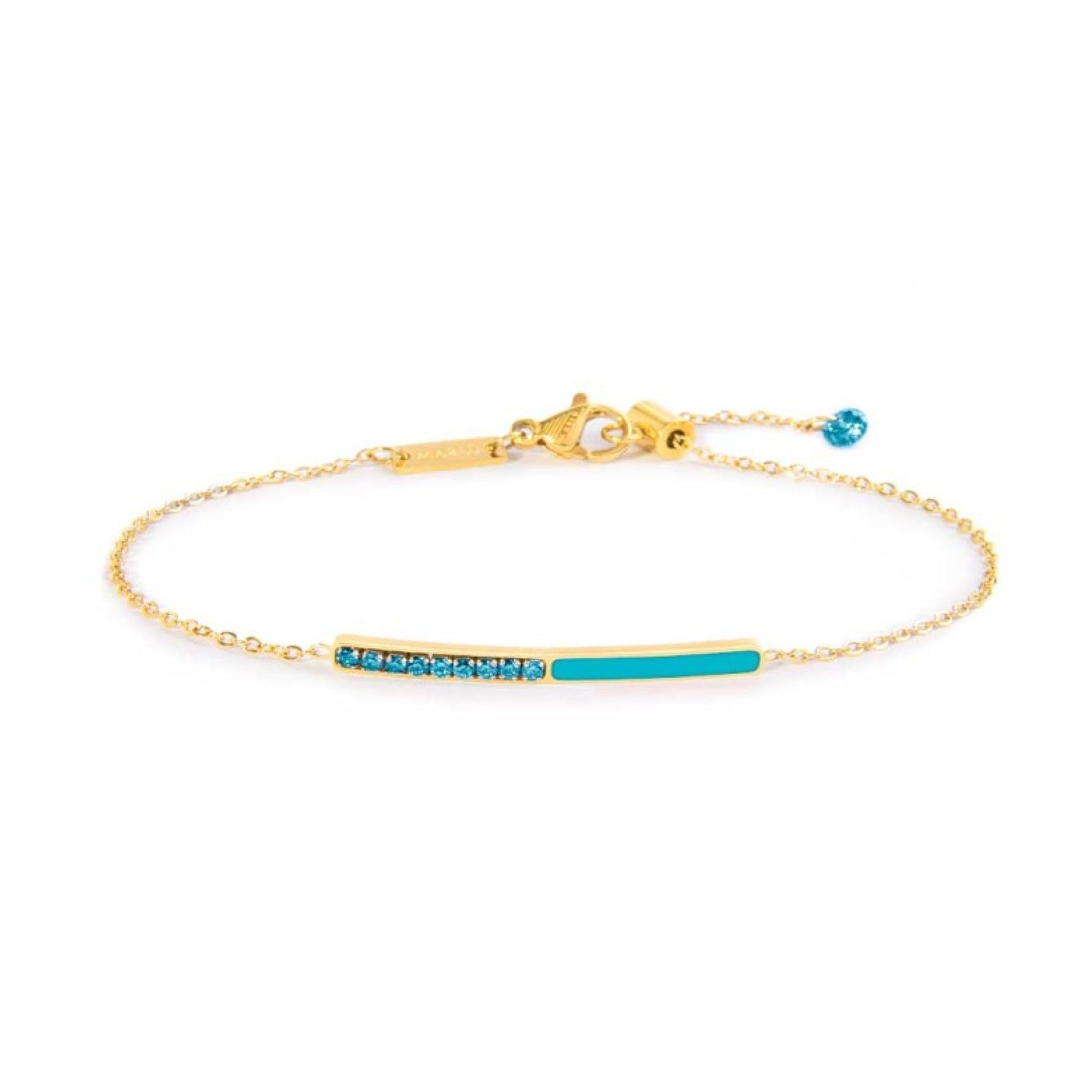 Bracciale catena Marlù Sparkles donna acciaio dorato con zirconi e smalto azzurro 31BR0011G-AM-1