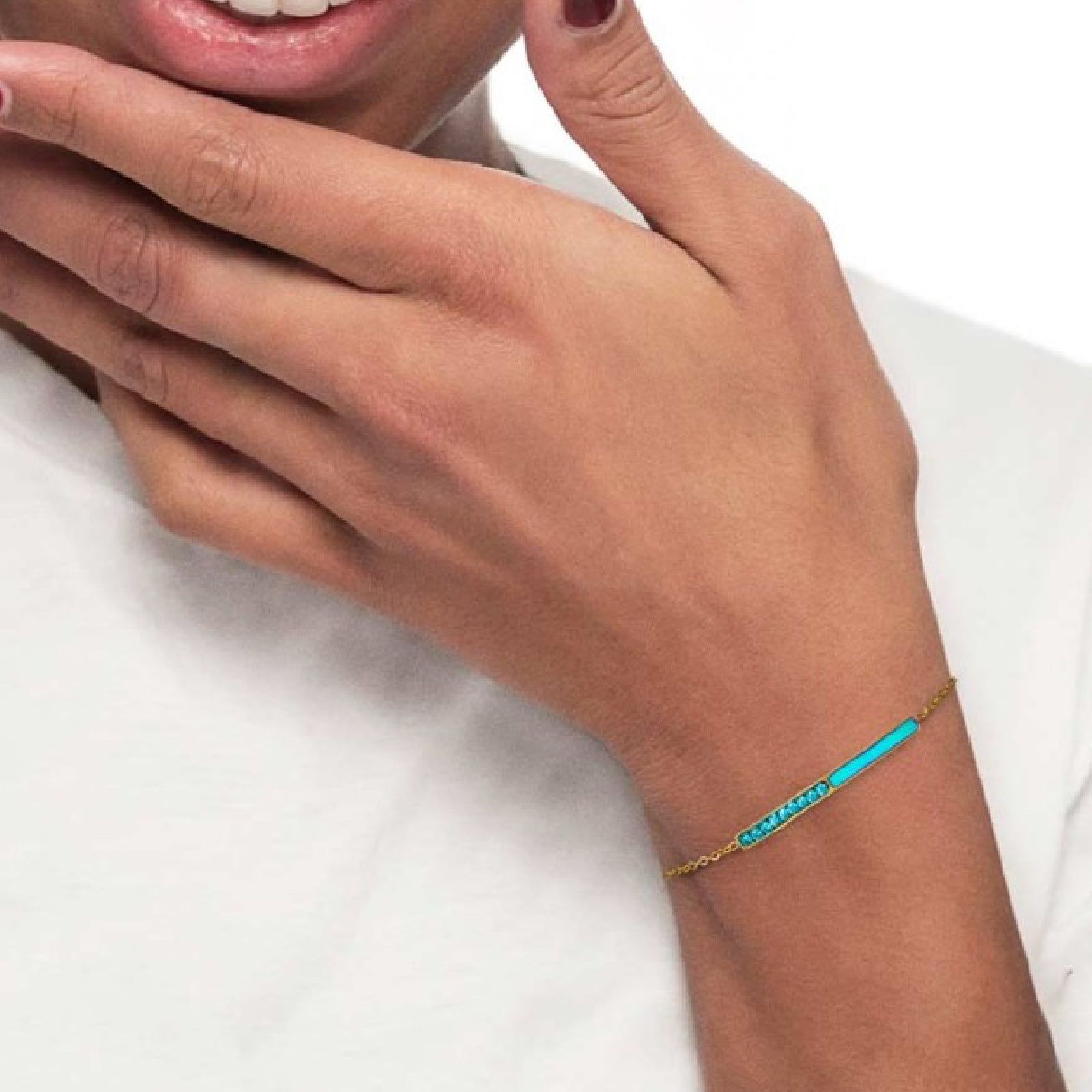 Bracciale catena Marlù Sparkles donna acciaio dorato con zirconi e smalto azzurro 31BR0011G-AM-3