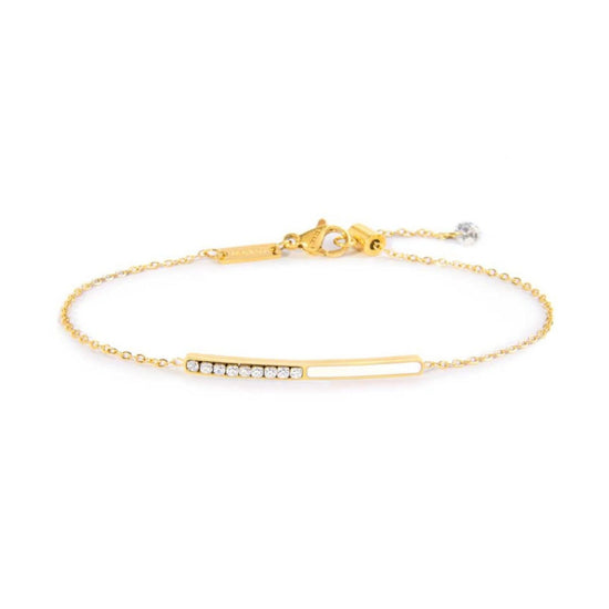 Bracciale catena Marlù Sparkles donna acciaio dorato con zirconi e smalto bianco 31BR0011G-W-1
