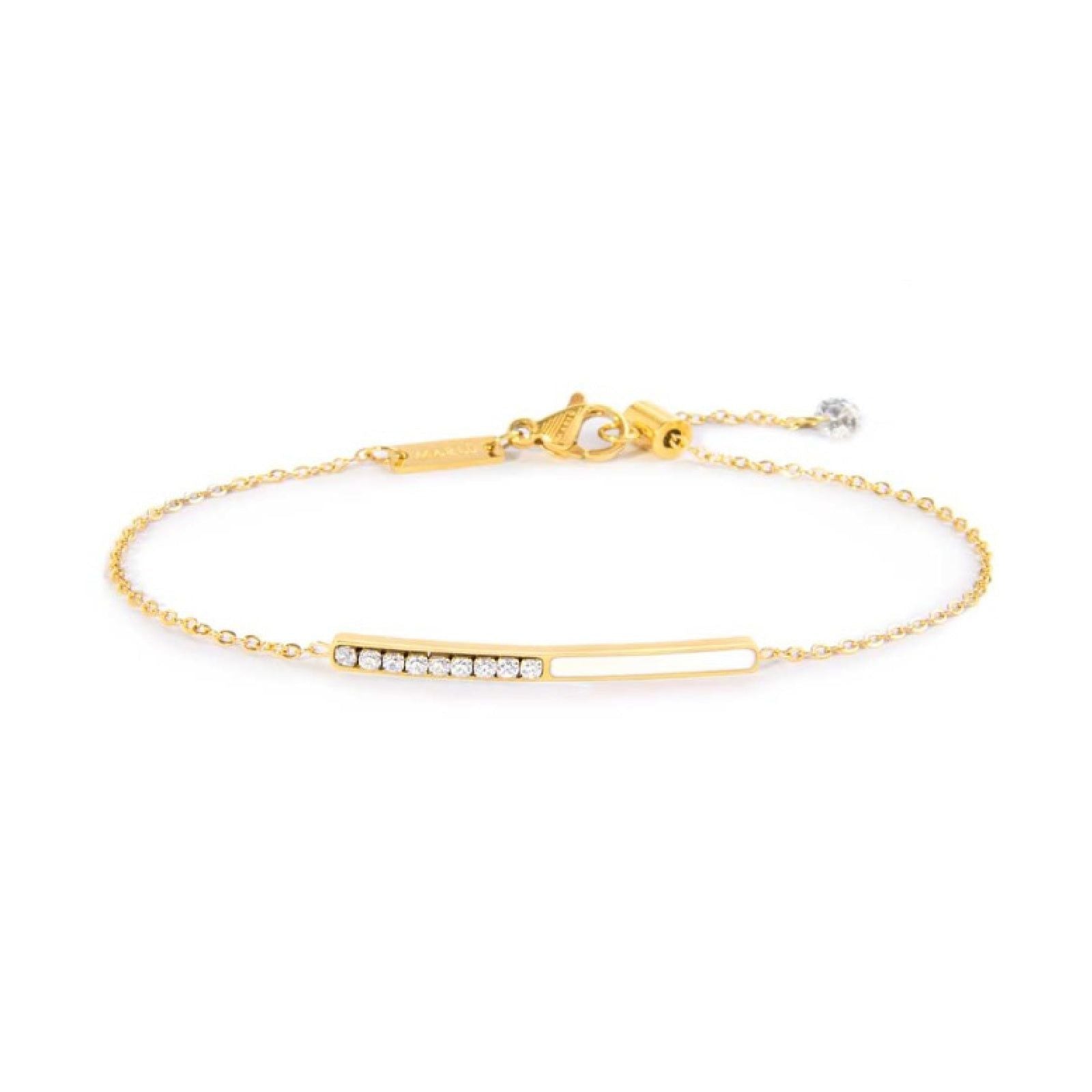 Bracciale catena Marlù Sparkles donna acciaio dorato con zirconi e smalto bianco 31BR0011G-W-1
