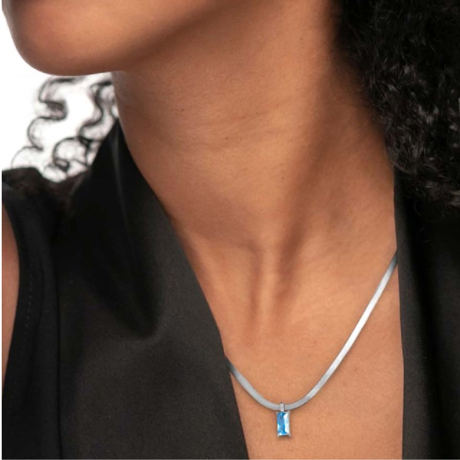 Collana snake donna Marlù Sparkles in acciaio con zircone azzurro taglio baguette 31CN0001-AM