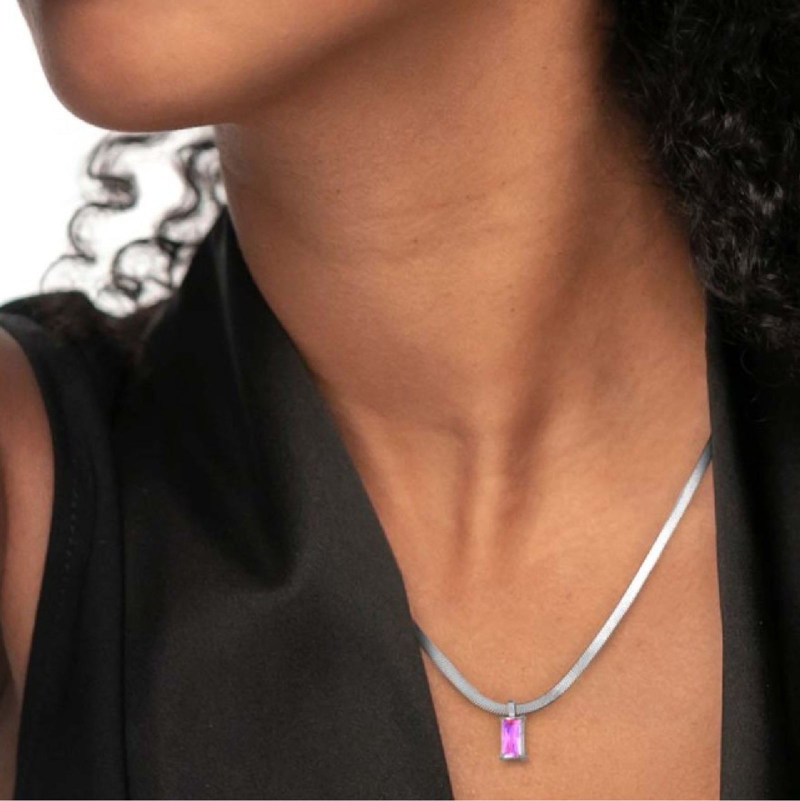 Collana snake donna Marlù Sparkles in acciaio con zircone rosa taglio baguette 31CN0001-LF