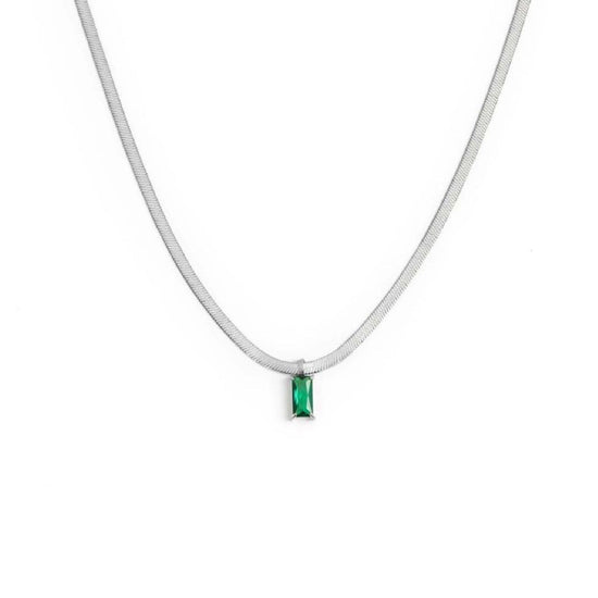 Collana snake donna Marlù Sparkles in acciaio con zircone verde taglio baguette 31CN0001-S-1