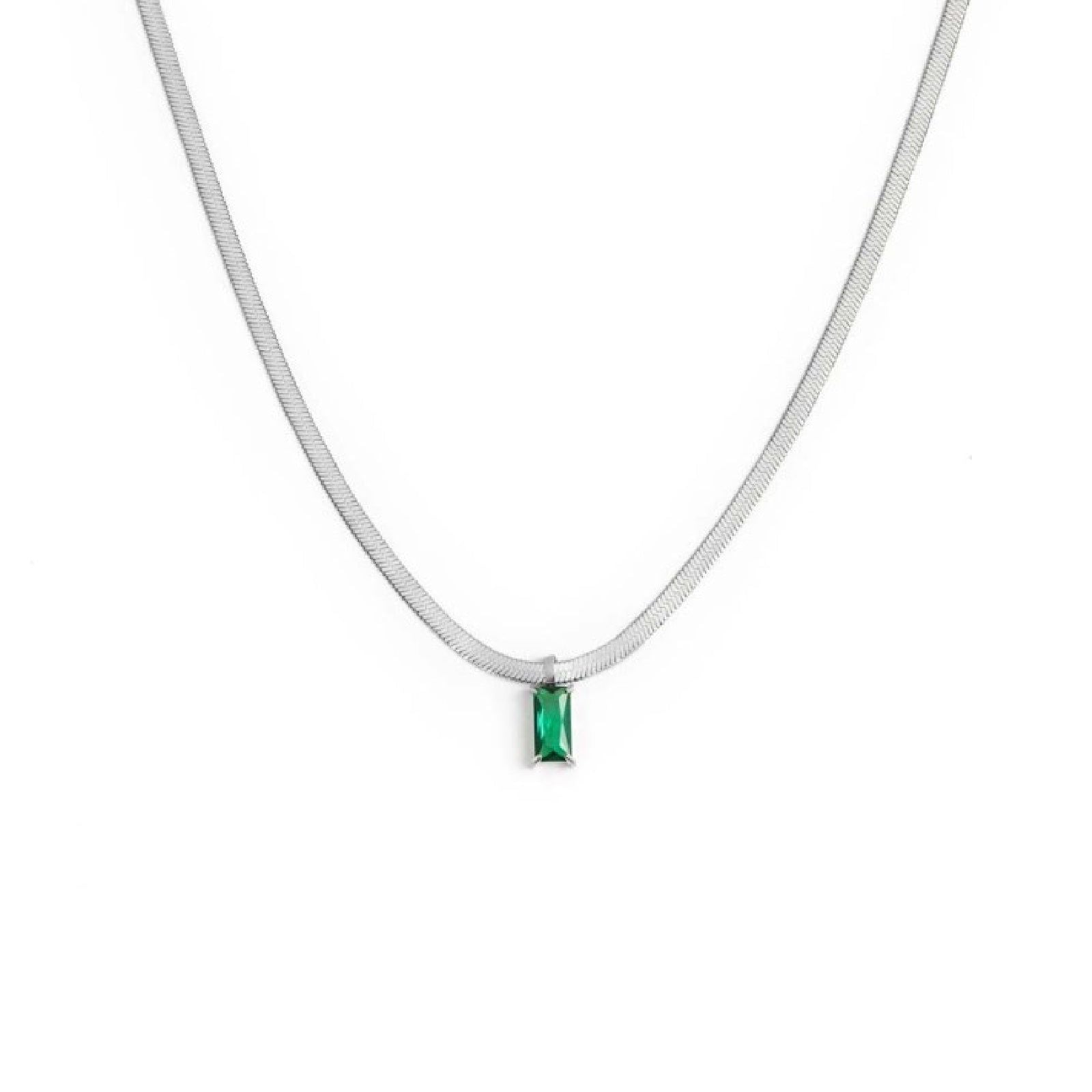 Collana snake donna Marlù Sparkles in acciaio con zircone verde taglio baguette 31CN0001-S-1