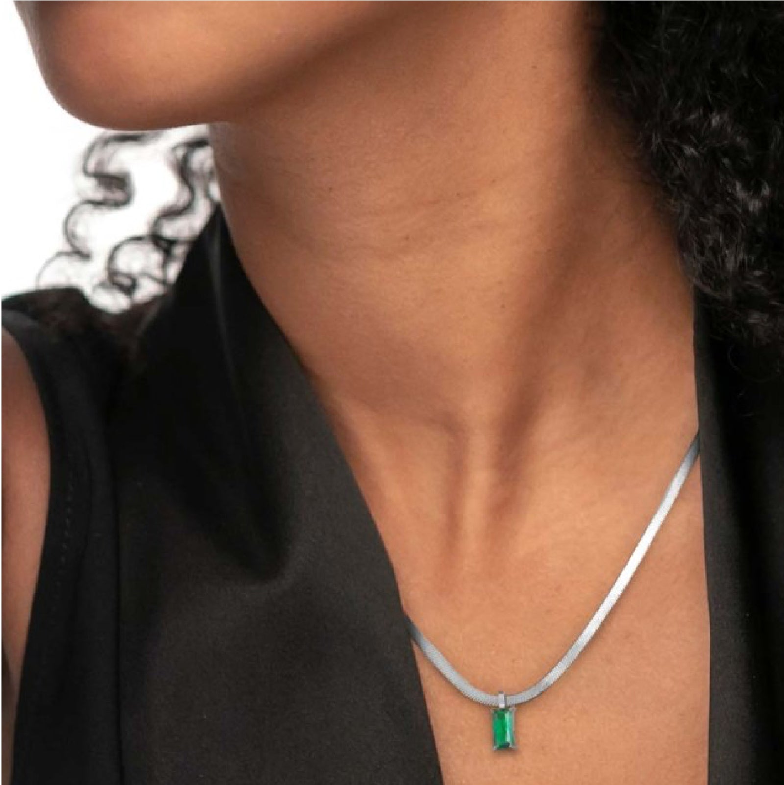 Collana snake donna Marlù Sparkles in acciaio con zircone verde taglio baguette 31CN0001-S