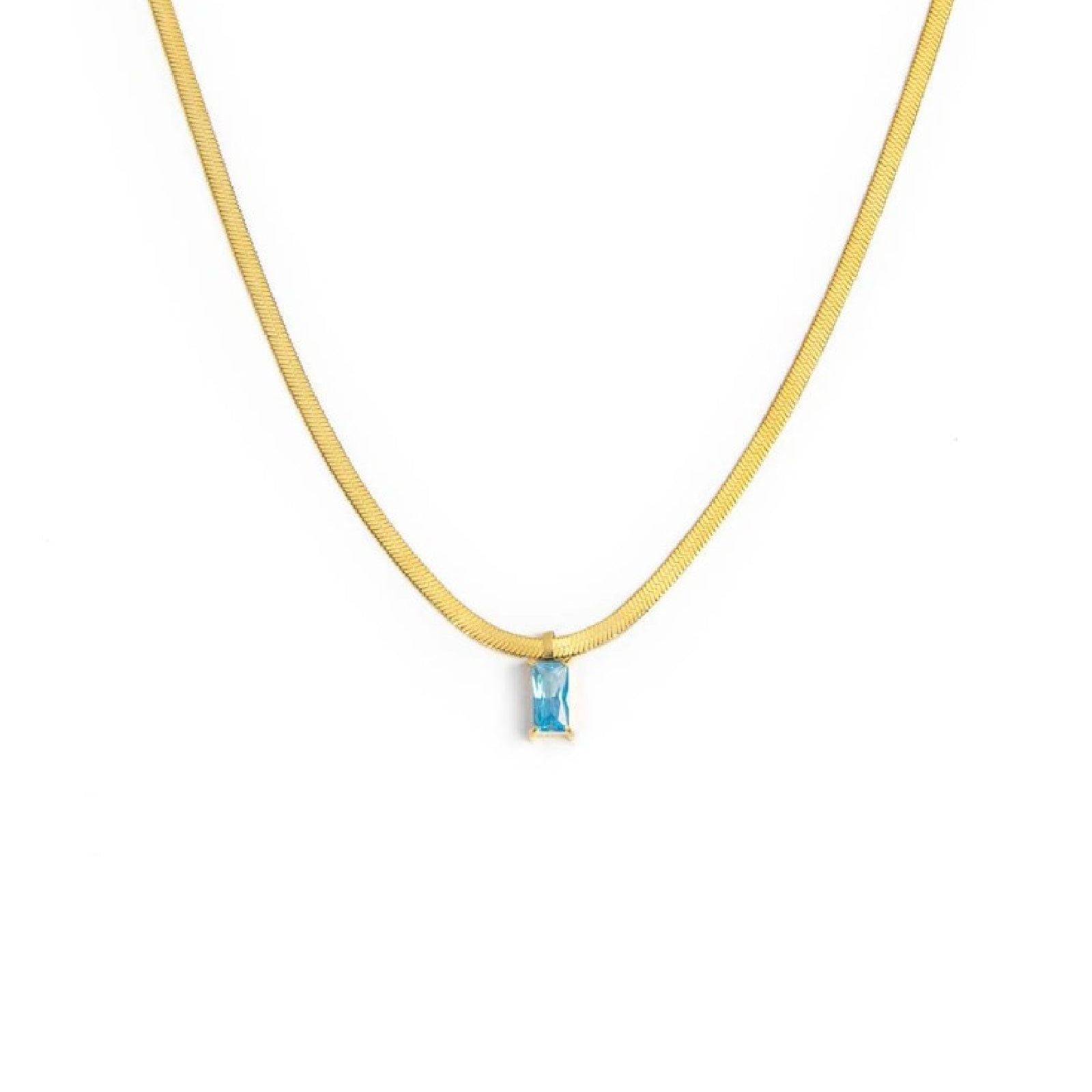 Collana snake donna Marlù Sparkles in acciaio dorato con zircone azzurro taglio baguette 31CN0001G-AM-1