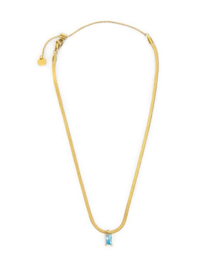 Collana catena snake da donna della collezione Marlù Sparkles in acciaio 316L dorato e zircone azzurro taglio baguette 31CN0001G-AM