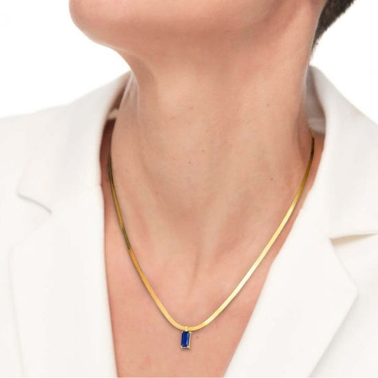 Collana snake donna Marlù Sparkles in acciaio dorato con zircone blu taglio baguette 31CN0001G-B